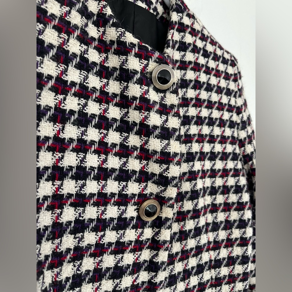 VTG Talbots Wool Tweed Blazer Black White Purple Red Houndstooth Blazer Size 12 - Picture 8 of 16